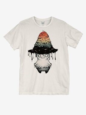 Hot Topic White Tee with Rainbow Drip Mushroom Graphic